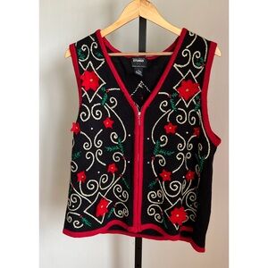 Vintage Studio Joy Christmas Poinsetta Vest 1X